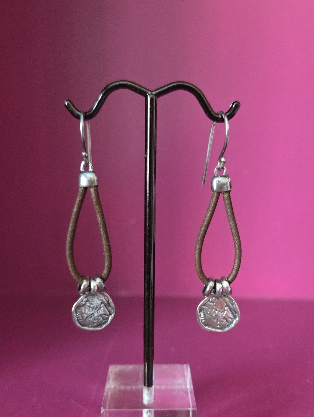 Vintage Silpada "Prairie Girl" Sterling Silver & Leather Dangle Earrings W2179